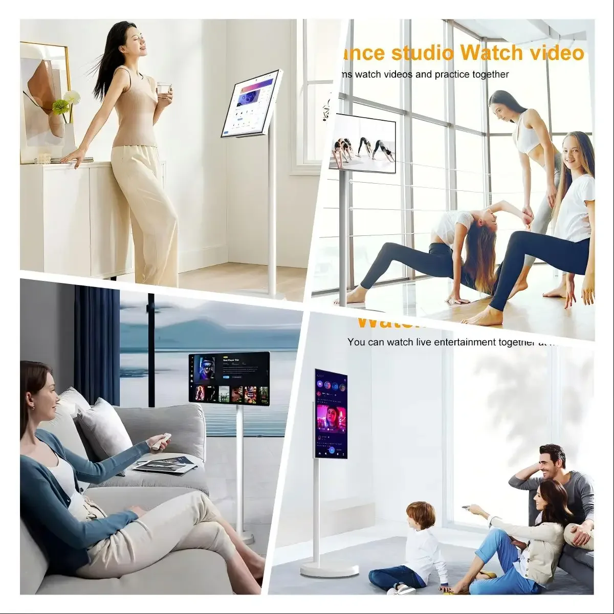 21.5 Inch Rotating Smart Interactive Tv Displays Smart Screen with Wheels Movable Touch Screen Portable Tv with Battery