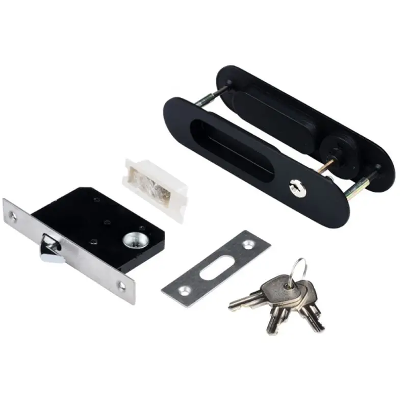 Wooden Door Sliding Door Lock Matte Black 173 Pocket Lock Hardware Invisible Recessed Handle Latch With Keys Barn