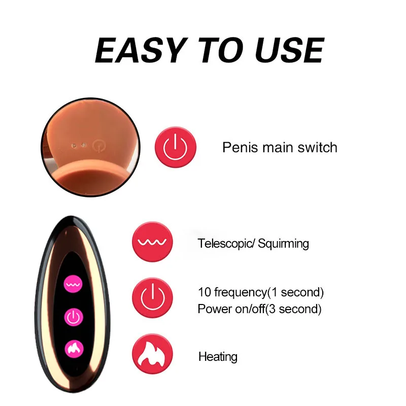 Telescopic Vibrating Dildo Vibrator Heating Thrusting Sex Toy G-spot Anal Stimulation for Women 1pc
