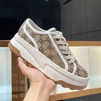 2025 New Women's Thick Soled Canvas Shoes Retro Height Increasing Casual Canvas Shoes 1