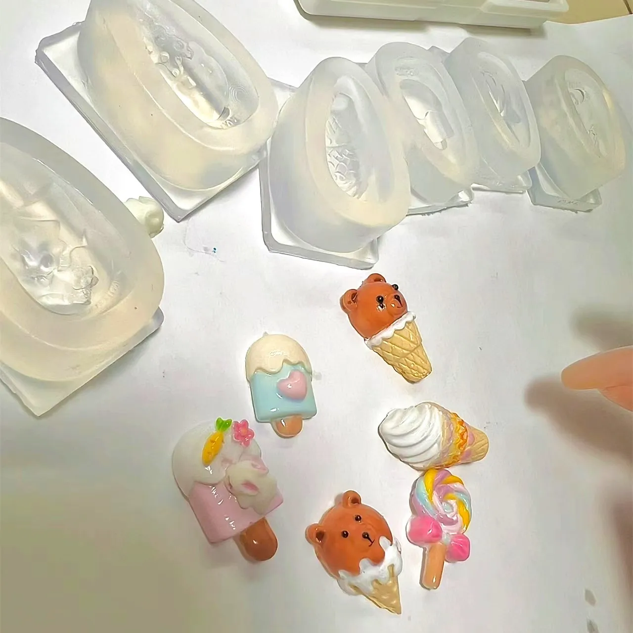 6pcs/set   Ice Cream Bear Lollipops Rabbit 3D Nail Acrylic Mold Nail Art Decorations DIY Silicone Nail Art Templates 2