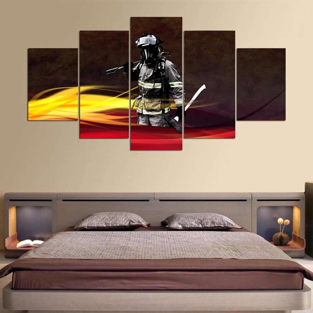 

Unframed 5 Panel Firefighters Fireman Hero Modern Canvas HD Print Posters Wall Art Picture Paintings for Living Room Home Decor