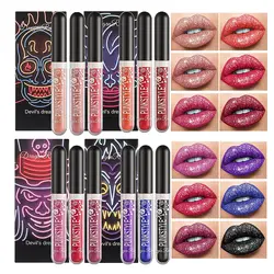 Dragon Ranee Devil's Dream Halloween Diamond Glitter Lip gloss Kit Waterproof Glitter Liquid Black Lipstick Shiny Lip Tint