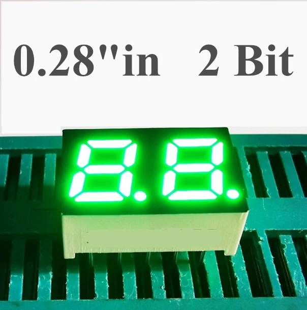 

20PCS Pure Green 7 segment Common anode 2 Bit digital Tube 0.28" 0.28in. LED Display 7 segmentos LED Digital tube