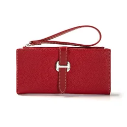 Elegant Women's PU Leather Wallet - Long Clutch with Zip Pocket and Card Holder (Red)