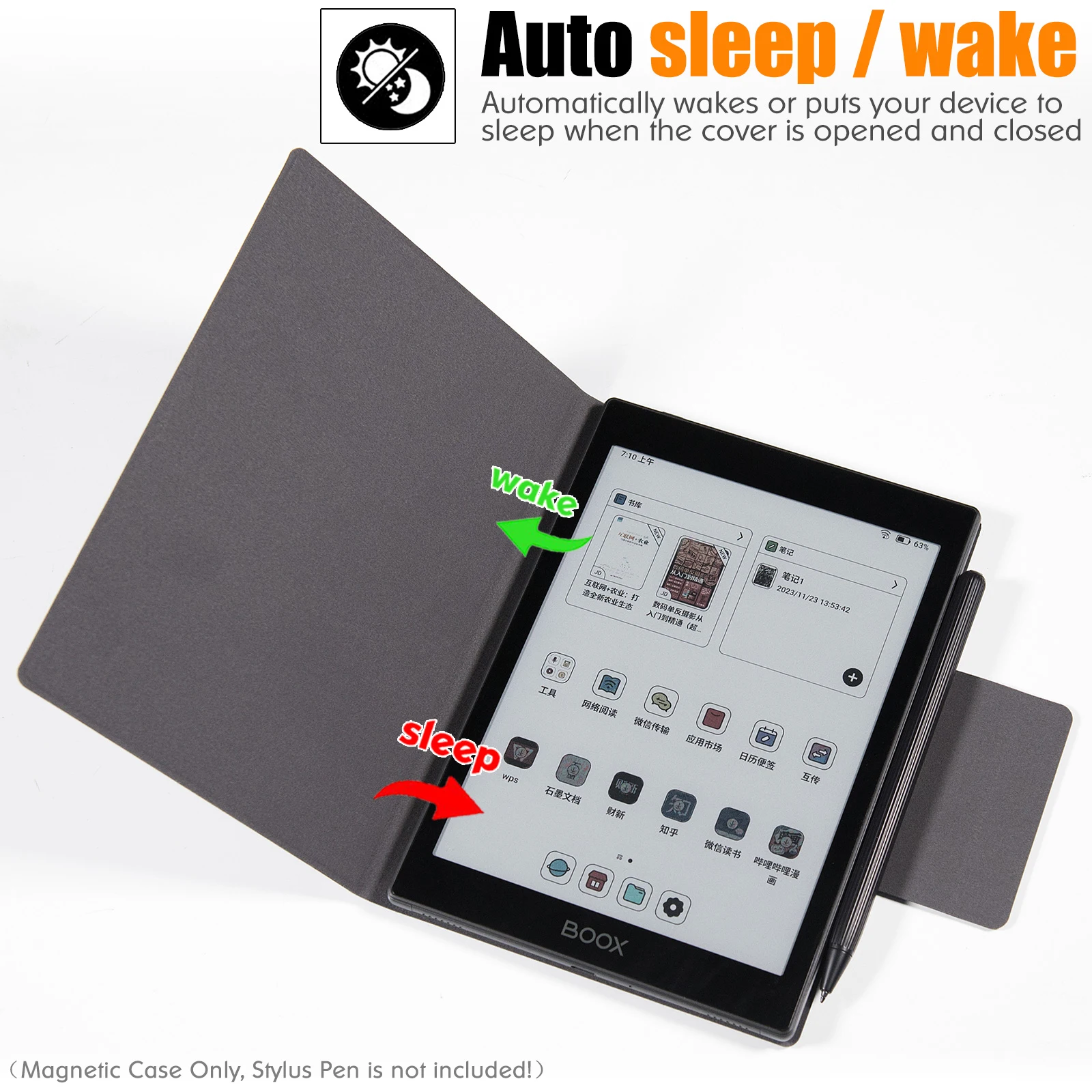 Magnetic Tablet Case for 7.8" Onyx Boox Tab8 C/Boox Tab Mini C-Slim Lightweight PU Leather Folio Cover with Auto Sleep/Wake