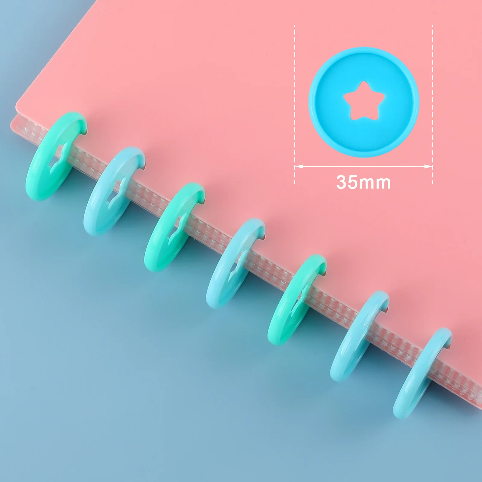 35MM Star Mushroom Hole Notebook Loose-leaf Plastic Discs Loose-leaf Plastic Rings Discbound Discs Button Ring Binder 12pcs