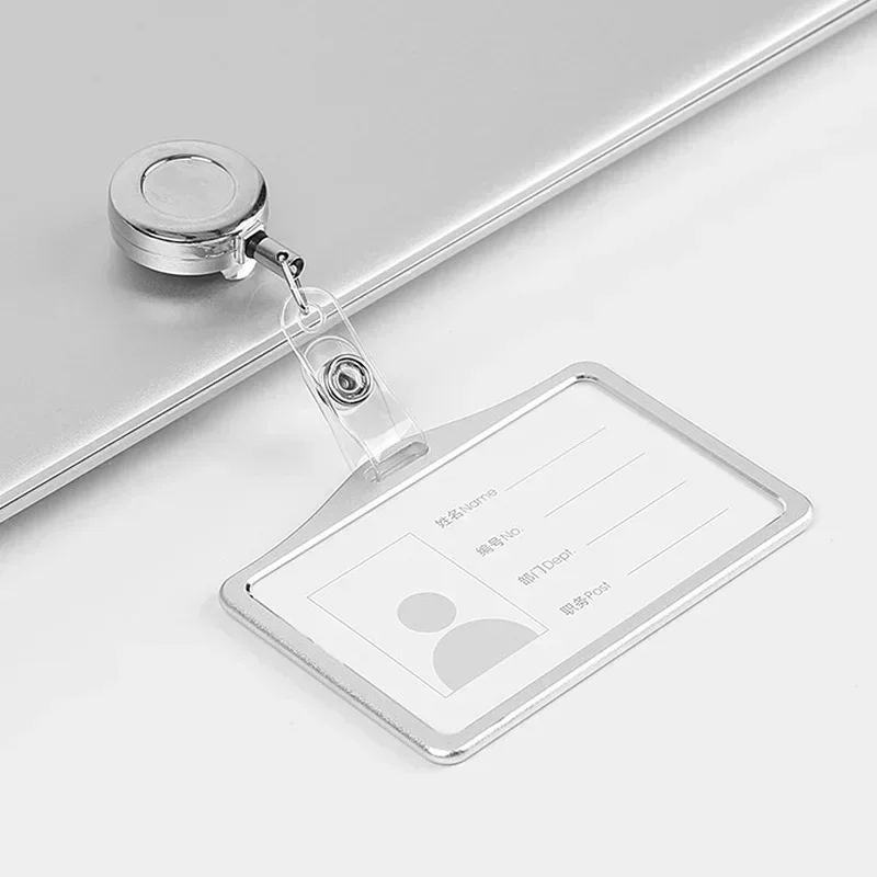 Fashion Metal Card Cover Case Bank Business Work Card Holder with ABS Retractable Badge Reel Lanyard Credit ID Card Badge Bag 4
