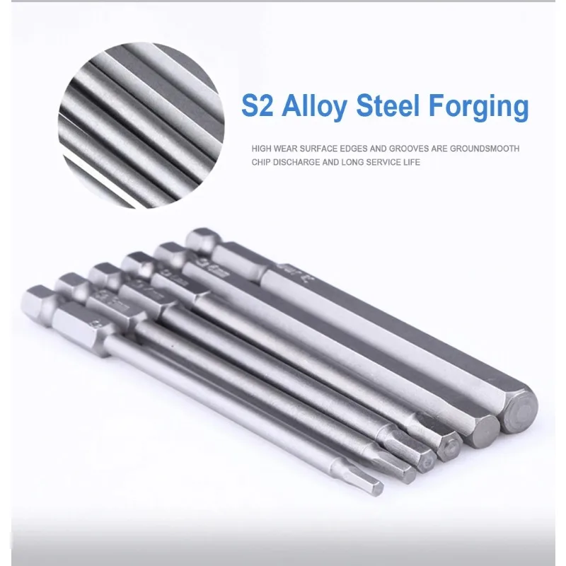 1/4 100mm 육각 샹크 헤드 8Pcs SAE 미터법 알렌 렌치 스크루 드라이버 소켓 비트 미터법 마그네틱 스크루 드라이버 비트 세트