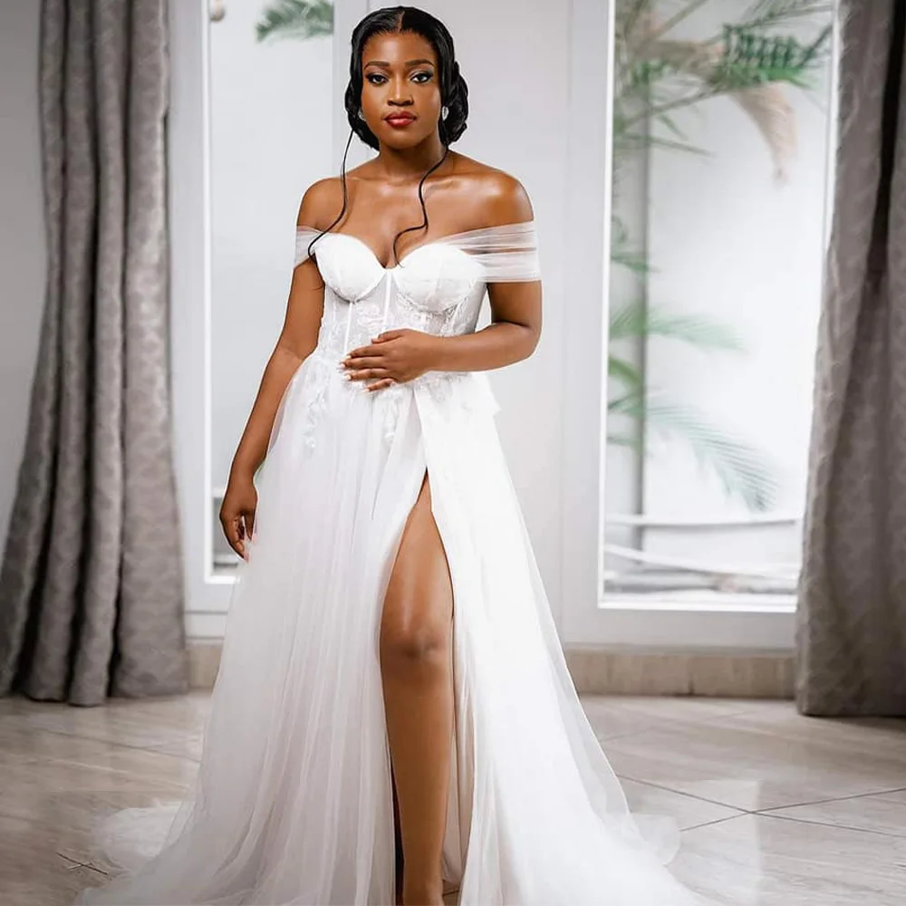 

Elegant Wedding Dress White Tulle Off the Shoulder 3D Flowers Applique Gowns for Women 2023 Bride Sweetheart Bridal Dres