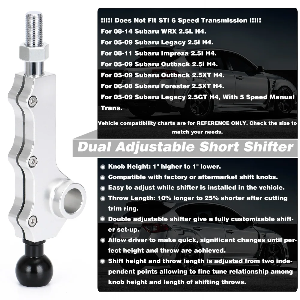 VR-For 2008-2014 Subaru WRX Legacy Outback Legacy Forester Double Adjustable Short Throw Shifter Customizable Three Bolts