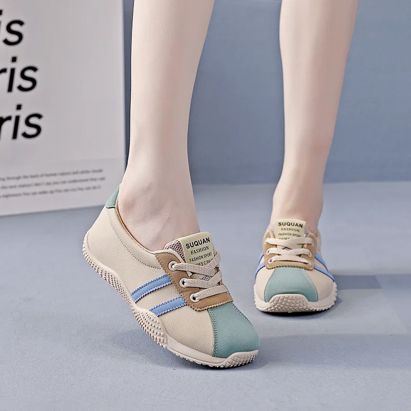 New Women Platform Sneakers Fashion Round Toe Casual Lace Up Sports Shoes Woman Non Slip Walking Shoes Ladies One-pedal Loafers 3
