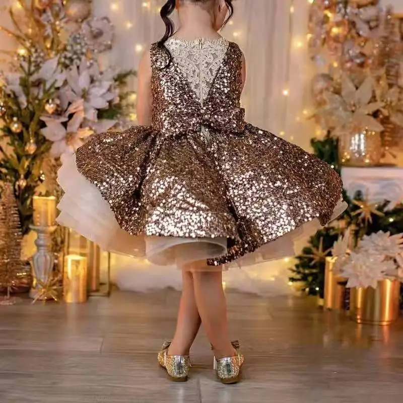 

Europe Americ Sequins beaded children see-through Dance Dress palace Princess Baby Dress birthday party Boutique baby girl Dres
