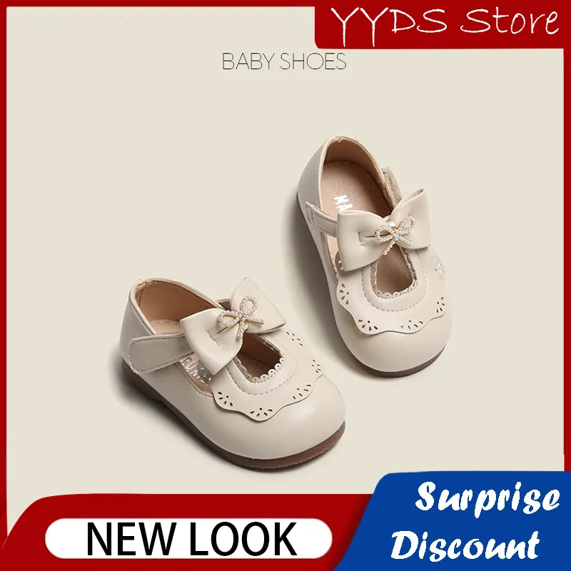 Children's Leather Shoes Girls British Style Children's Pearl Bow Single Shoes Baby Soft Bottom Non-slip PVC Toddler Shoes fall 2023 new baby shoes princess shoes for girls soft bottom non slip bow leather shoes baby toddler shoes