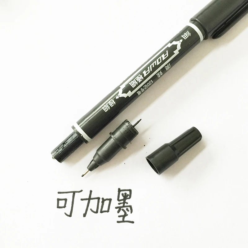10 stücke Großhandel Twin Tip Permanent Marker Stift Feine Spitze Wasserdichte Tinte Dünne Spitze Rohe Spitze Schwarz/blau/Rot Tinte 0,5/1mm Feine Farbe – Detail 3