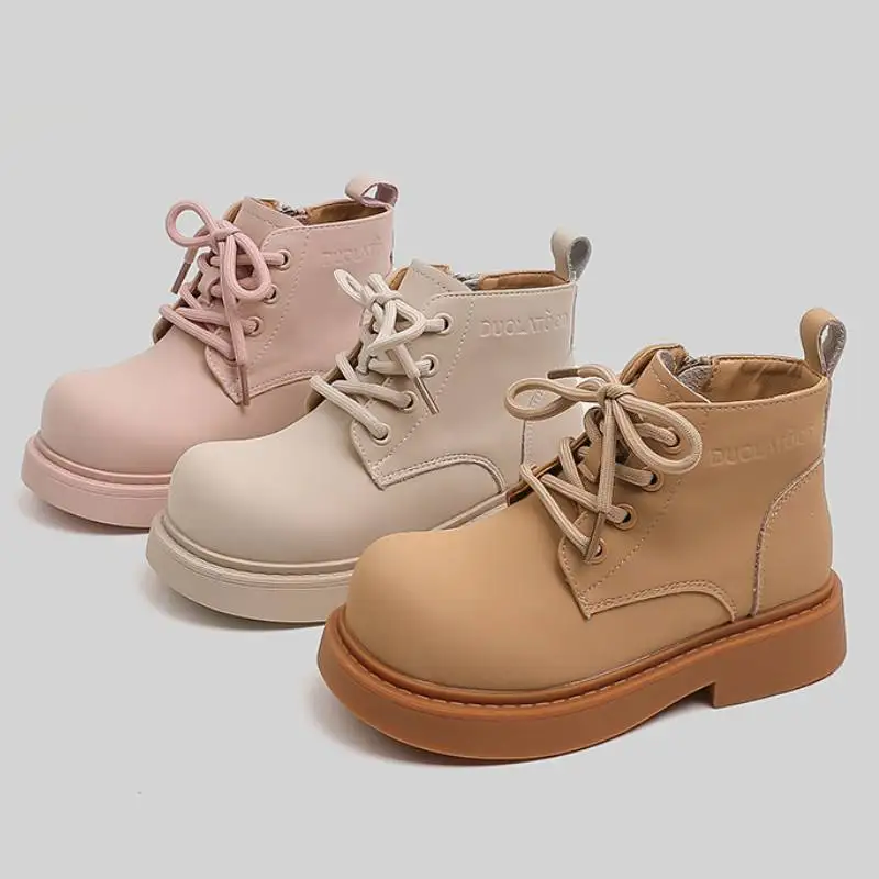 

New Brand Genuine Leather Children Riding Boots British Style Military Boots Boys Kids Platform Ankle Boots Girls Casual Shoes