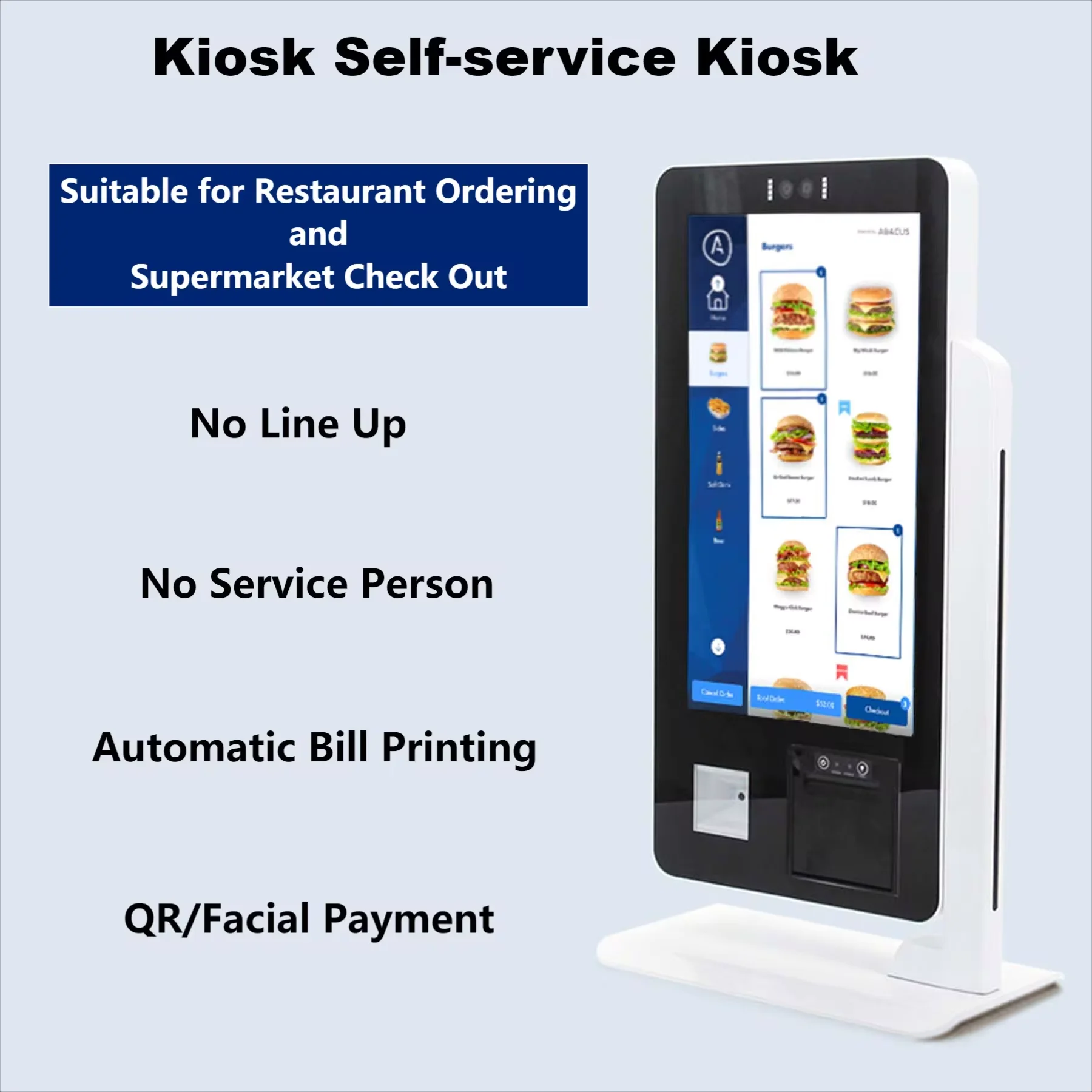 Desktop 15.6 Inch Touch Screen Kiosk, Self Ordering Machine with 2D Scanner & 58mmPrinter, Foodcourt Unattended Payment Terminal