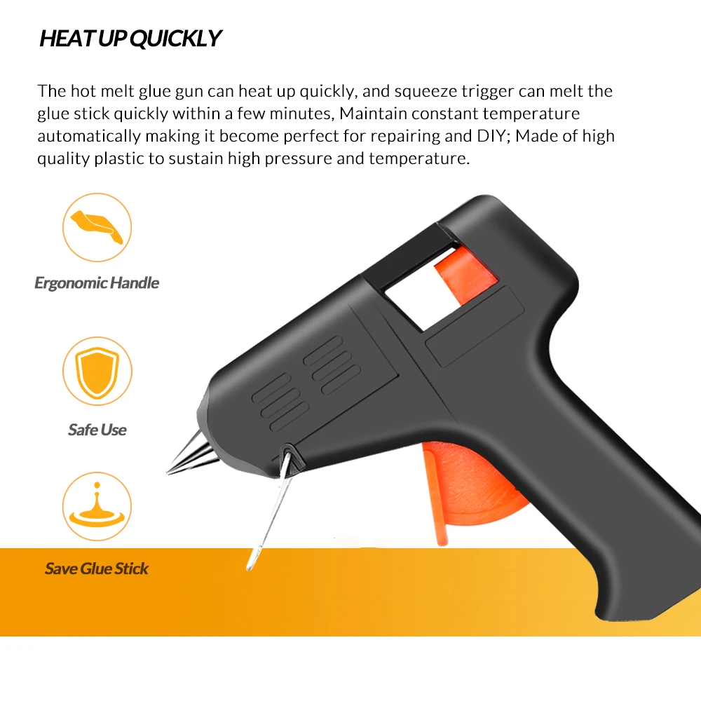 Hot Melt Glue Gun Hot Glue Gun 20W Hot Glue Gun Tool Kit Temperature Adjustment Silicone Gun for Crafts Repair DIY Use 7mm Glue Sticks Pure Copper Nozzle