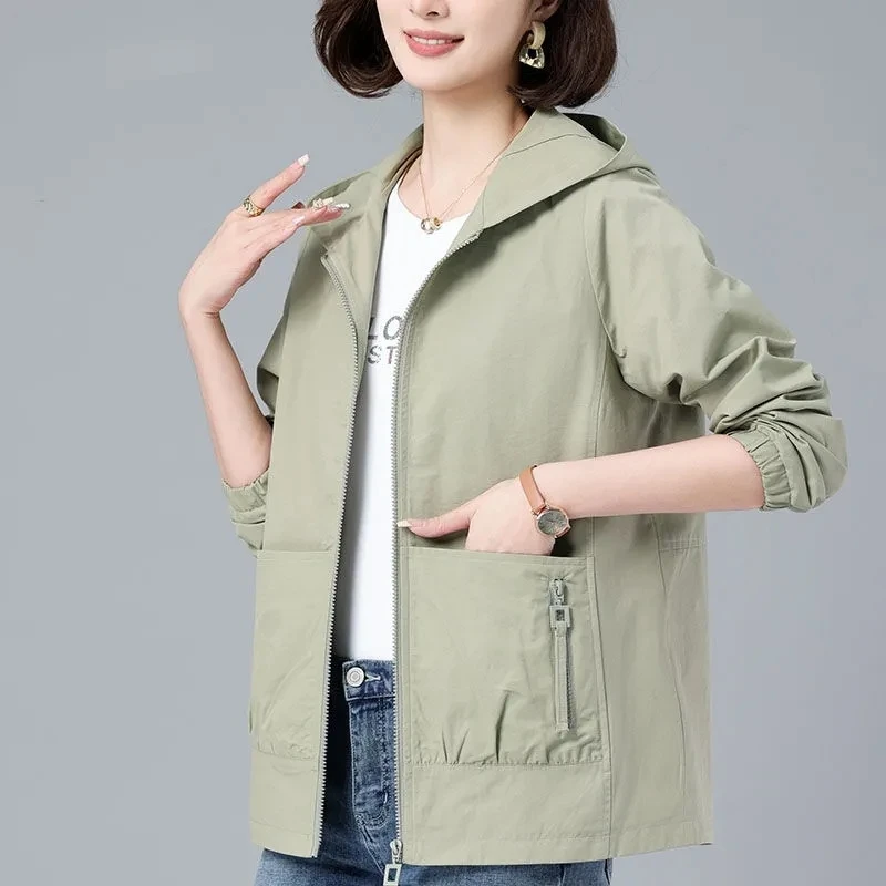 

2023 New Spring Autumn Women's Jacket Fashion Hooded Outwear Casual Long Sleeve Korean Loose Coat Female Windbreaker Tops