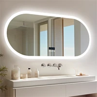 Large Bathroom Mirror Oval LED Vanity Mirror Wall Mounted w Bluetooth, Digital Display, Back Front Lit, Anti Fog for Hotel Hall - Image 3