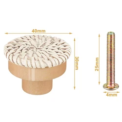 Handcrafted Rattan Wooden Drawer Knobs - Elegant Round Handles for Cabinets, Dressers, and Wardrobes (Upgrade 2)