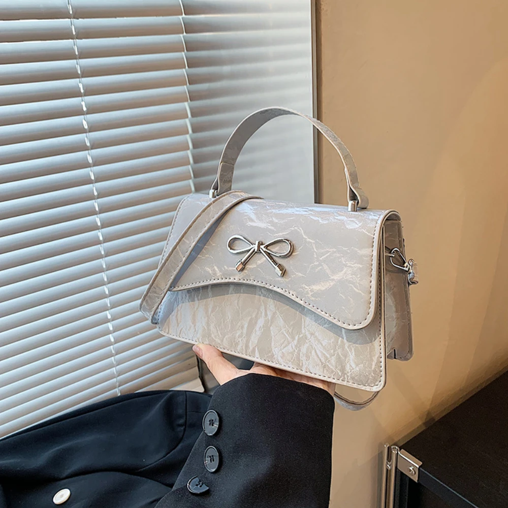 Cute Bow Exquisite Small Square Bag Fashionable and Versatile Shoulder Crossbody Bag PU Leather Women'S Casual Handbag New