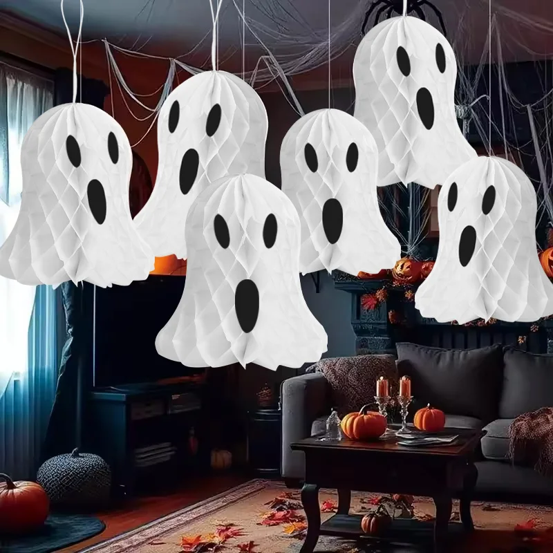 1 SET Halloween Hängende Ornamente Geist Waben Papier Laternen für Halloween Party Haus Indoor Outdoor Hof Dekorationen Requisiten – Detail 2