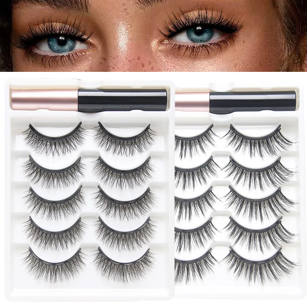 Magnetic Eyelashes fake eyelashes Full Strip Natural Cilia Liquid Magnet Eyeliner No Glue Needed Easy Wear Eyelash Extension Tool 5 Pairs
