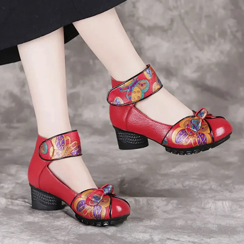 Feerldi Mom Soft Moccasins Woman 2024 Newest Floral Mary Janes Shoes Summer Round Toe Leather Pumps Women Shoes
