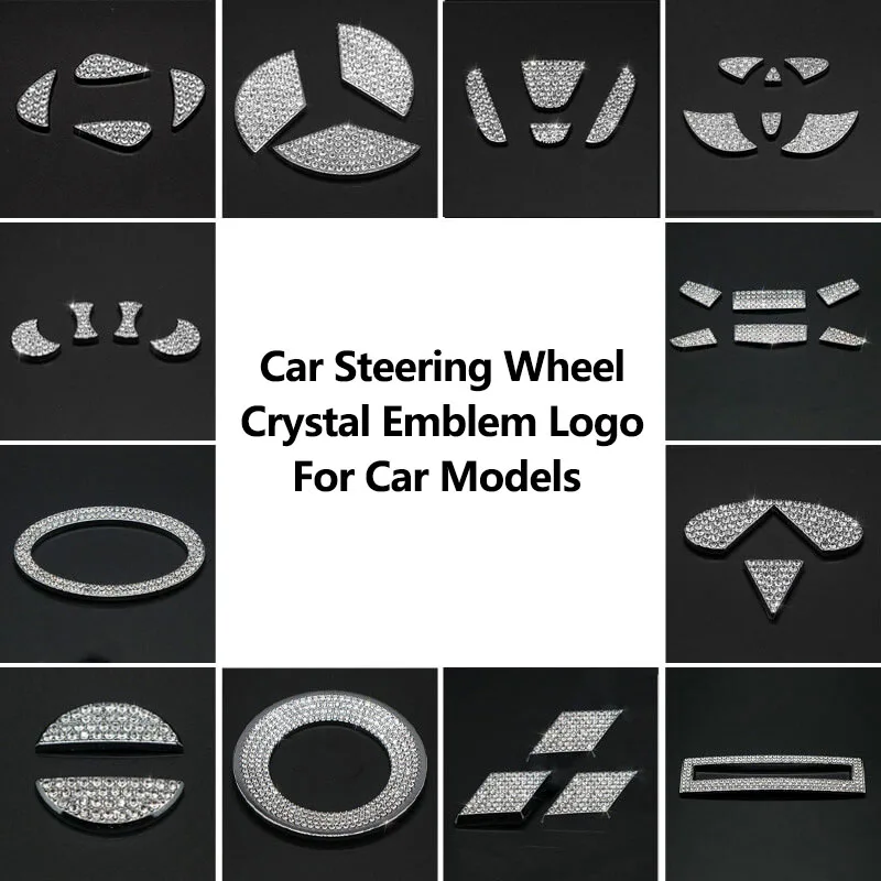 CarSteeringWheelDiamondEmblemLogoStickerCoverRhinestoneDecal