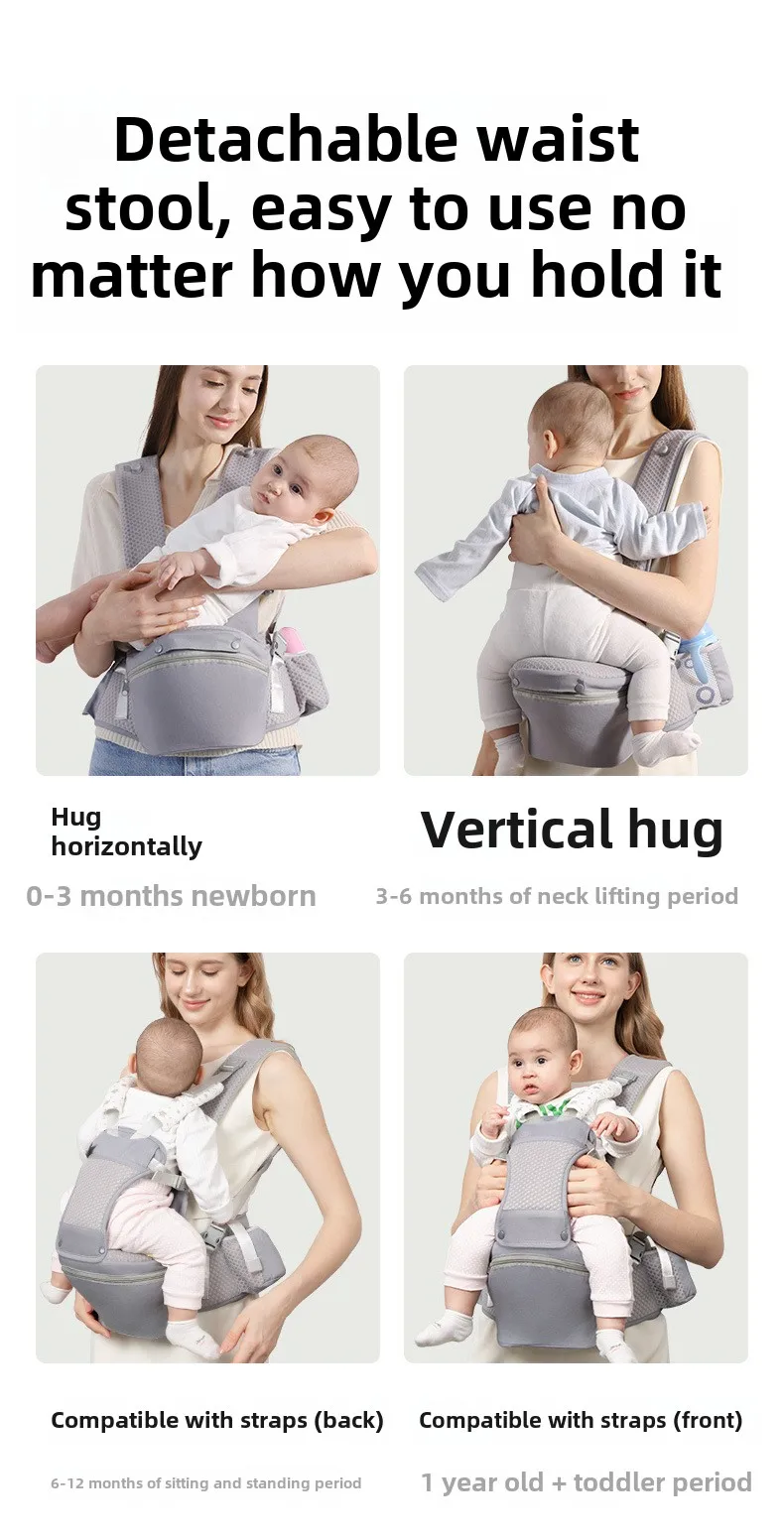 Description Picture 4 of itemNewborn Ergonomic Baby Carrier Wrap Backpack Baby Carriers Bag Infant Sling Waist Stool Multiuse Front Facing Babies Accessories