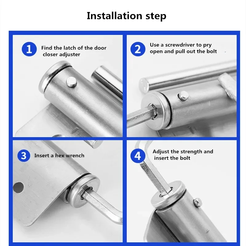 Adjustable Door Closer Stainless Steel Automatic Spring Latch Hinge For Home Office Fire Rated Door Furniture Hardware