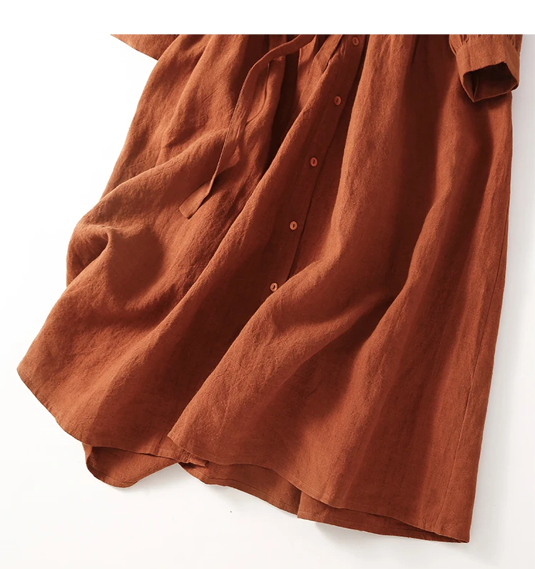 chinese dress ladies Rust Orange Cotton Linen Dress  Palla Jaipur