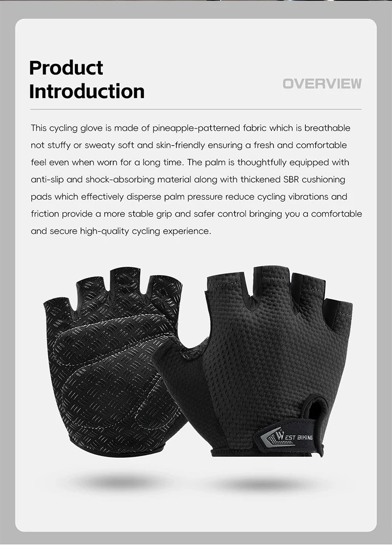 WEST BIKING Fahrradhandschuhe Halbfinger Atmungsaktiv Stoßdämpfend Rutschfeste Silikon-Handfläche SBR-Polster Fahrradhandschuhe für Männer und Frauen – Detail 2