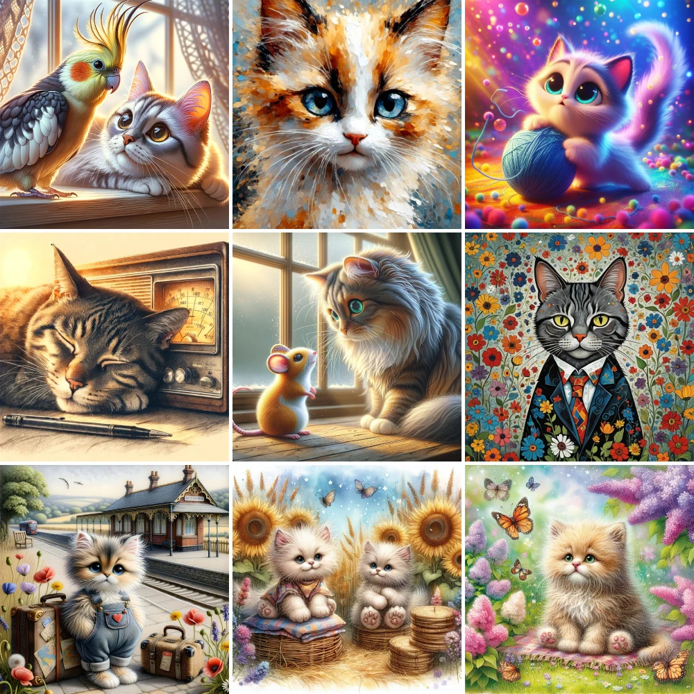 Tier Haustier Katze gedruckt Leinwand 11ct Kreuz stich komplettes Kit Stickerei Stricken Hobby handgemachte Nähnadel für Erwachsene Mulina – Detail 11