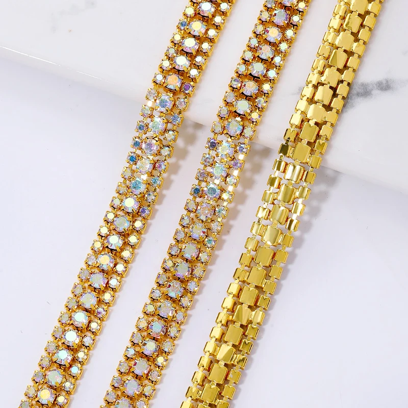 QIAO 1 Yard/3 Yards 9 mm glitzernde klare Kristall-Strass-Cup-Kette zum Aufnähen, Strassbesatz für DIY-Kleidung, Basteln, Cup-Kettenband – Detail 7