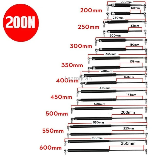 Vérins à Gaz Verin De Coffre Voiture Ressort À Gaz Support Tige Entretoises  Couverture Avant Capot Arrière Coffre Hayon Botte Amortisseur Universel  300-600mm 300N Hayon Verin ( Taille : 300mm ) 