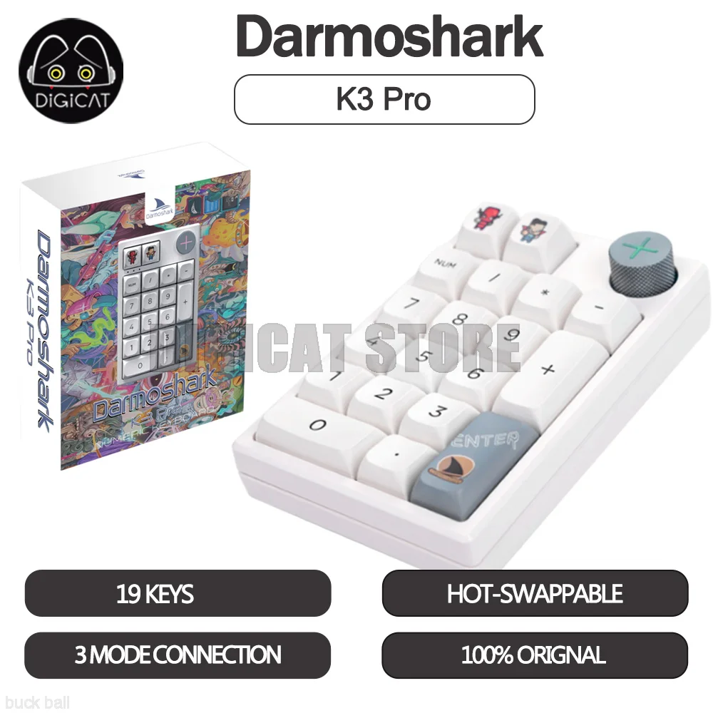 

Darmoshark K3 Pro Mechanical Numeric Keypad 3 Modes Bluetooth Wireless Keyboard 19 Keys PBT Keycaps Hot Swap Mechanical Keypad