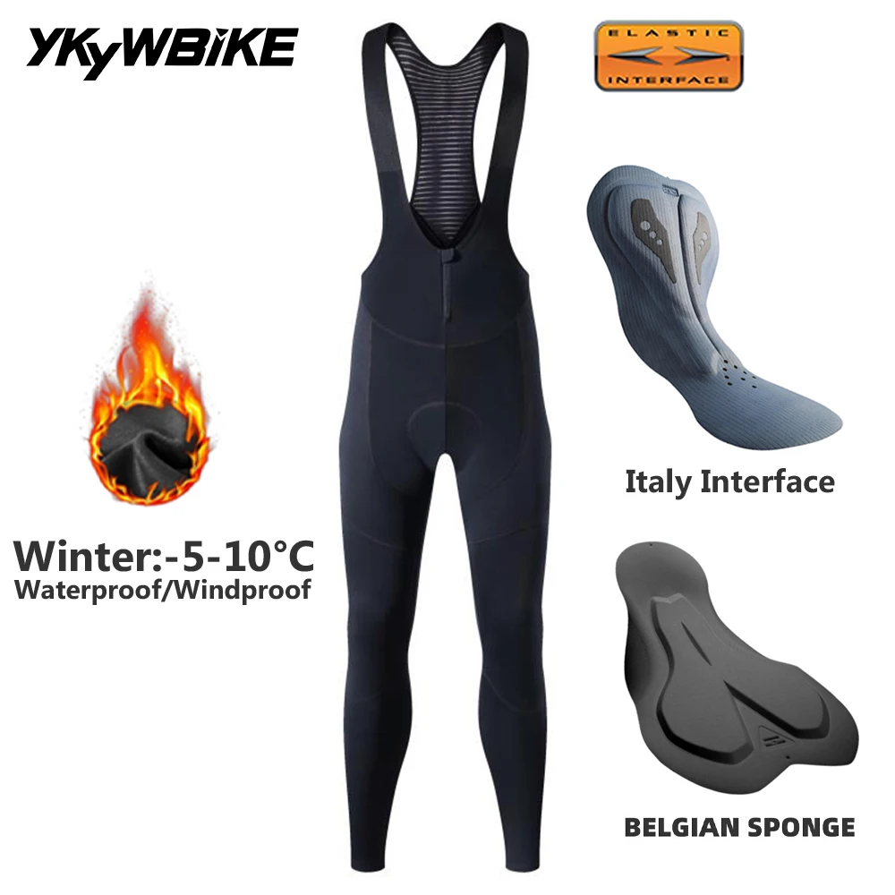 Men's Cycling Bib Tights 0&deg;C Winter Thermal Fleece Bicycling Long Bibs Waterproof Windproof Road Bike Bib Pant Clothing