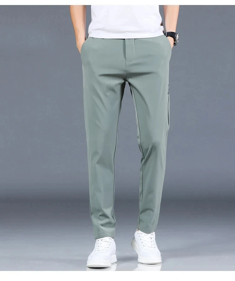 2024 Summer New Thin Ice Silk Stretch Men's Pants Casual Elastic Waist Smooth Trouser Pants Male Brand Clothing 5 Colour 2