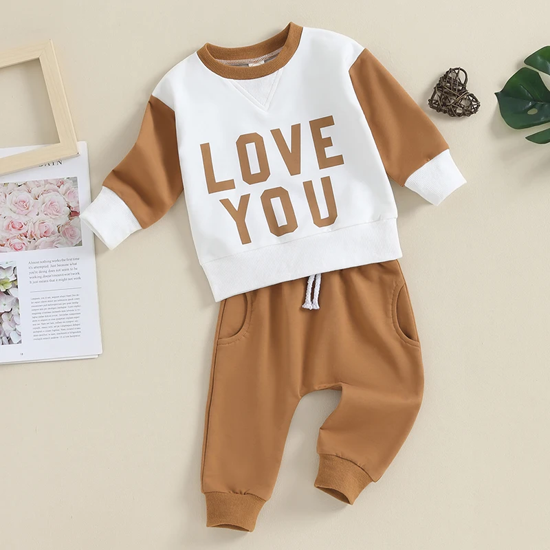 

Toddler Baby Boy Girl Outfits Long Sleeve Letter Love Print Top and Pants Valentines Day 2Pcs Clothes