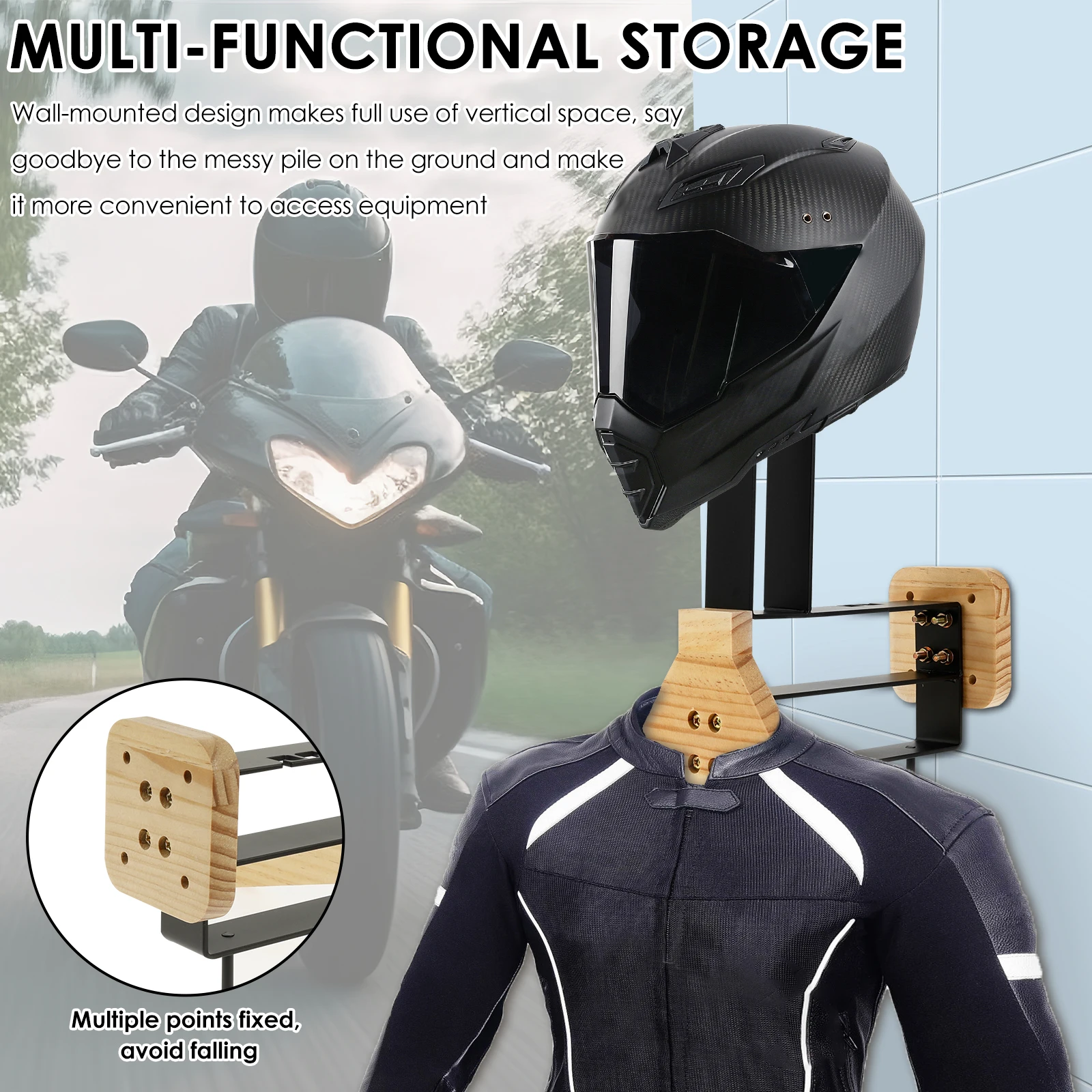 Wood Motorcycle Helmet Holder Storage Rack