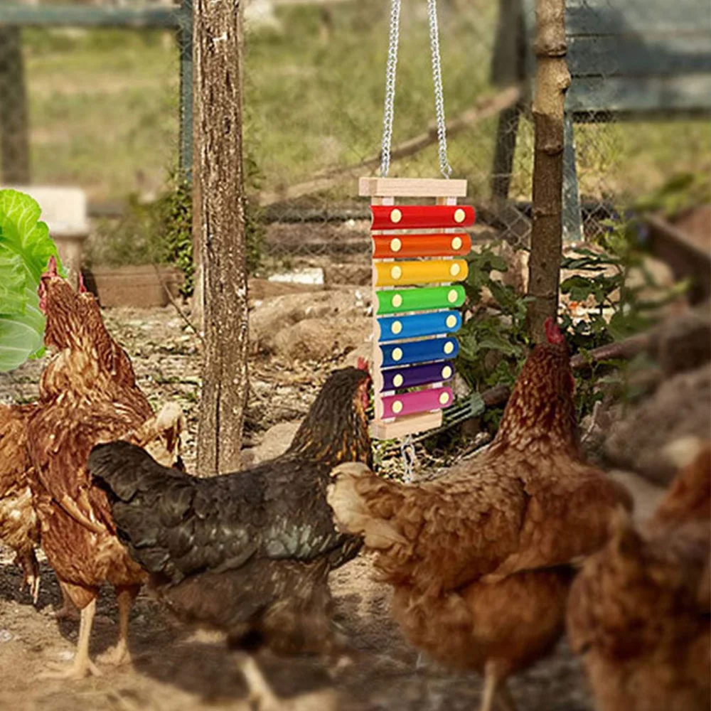 Bird Chicken Xylophone Toy Wooden Suspensible Bird Cage Accessories Musical Toy with 8 Keys for Chicken Bird Parrot Macaw Hens 6