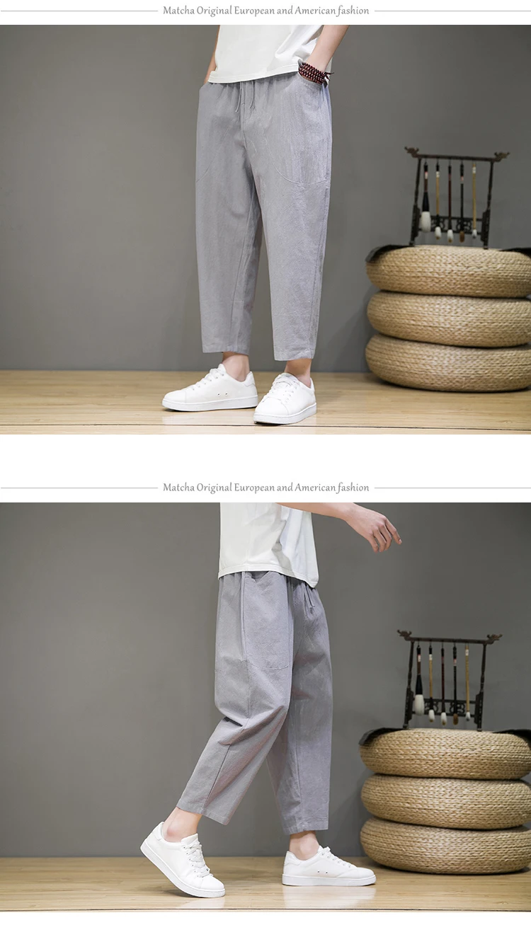 Herren Baumwolle Leinen hose männlich cool Sommer atmungsaktive Harems hose einfarbige Strand hose Yoga tlastic Taille kurze Hose – Detail 11