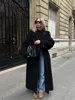 Elegant With Belt Black Long Coat For Women Oversize Woolen Double Button Lapel Overcoat Autumn New Lady High Street Outerwear 2