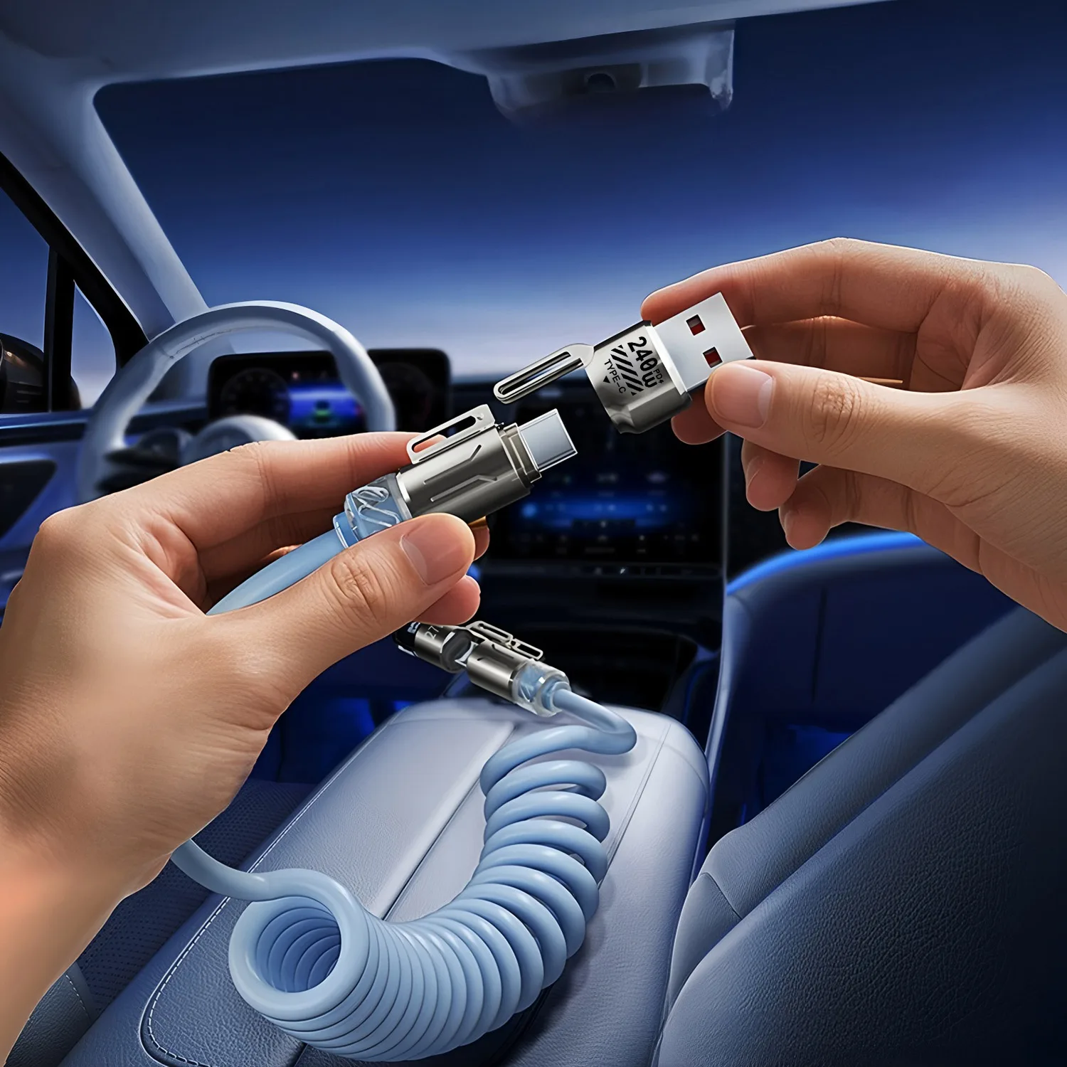 2M 4 in 1 PD 27W 240W 고속 충전 스프링 케이블 USB C타입 to C타입 및 라이트닝 데이터 케이블 아이폰 15 16 삼성용 ?