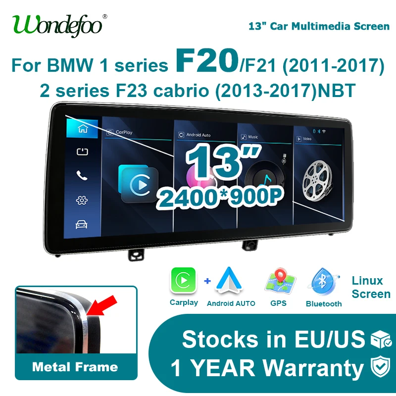 Radio de coche Android Auto 2 DIN con Carplay inalámbrico, pantalla Linux de 2400*900P, estéreo para BMW Serie 1 y 2 F20 F21 F23 Cabrio 2011-2016 NBT, Bluetooth, Autoradio, Airplay, Mirror Link, Autolink, reproductor multimedia, navegación GPS. 1