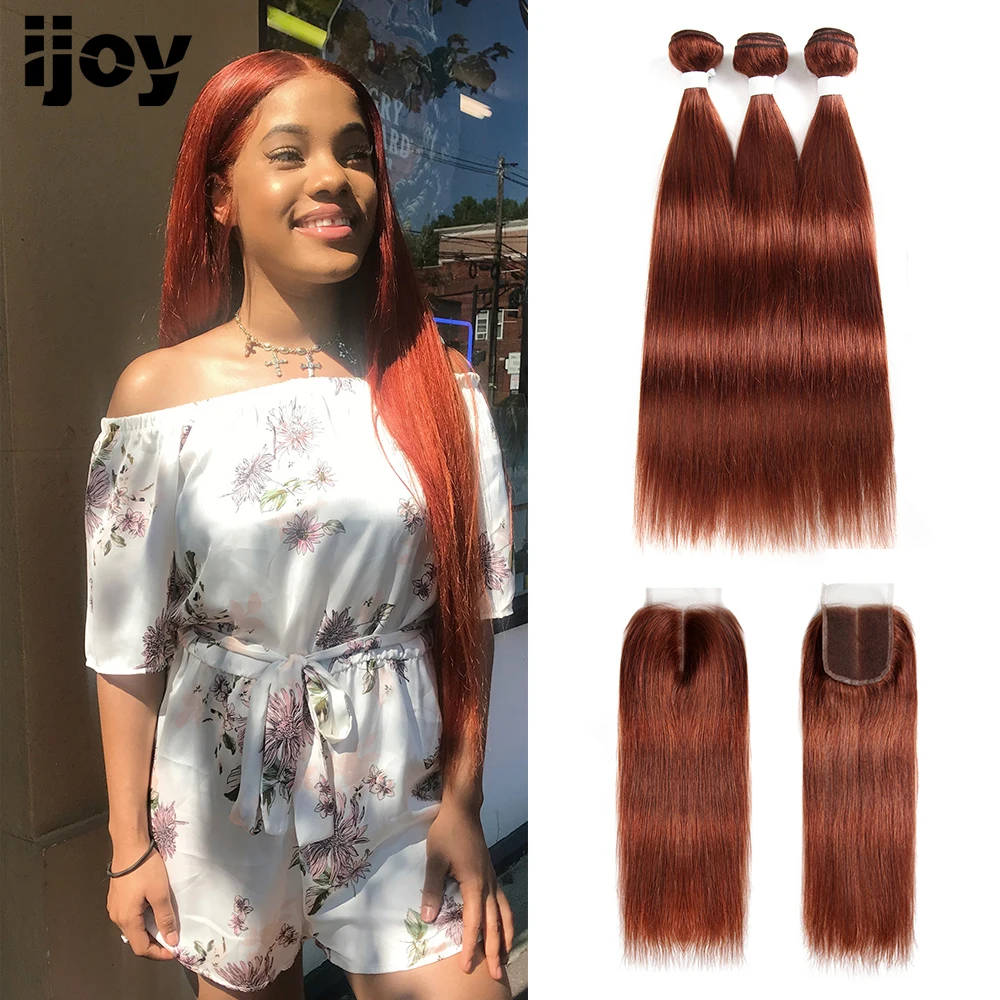 

Коричневые пряди Auburn с застежкой, прямые человеческие волосы, пряди с застежкой 4x4, бразильские волосы без Реми, пряди с застежкой IJOY