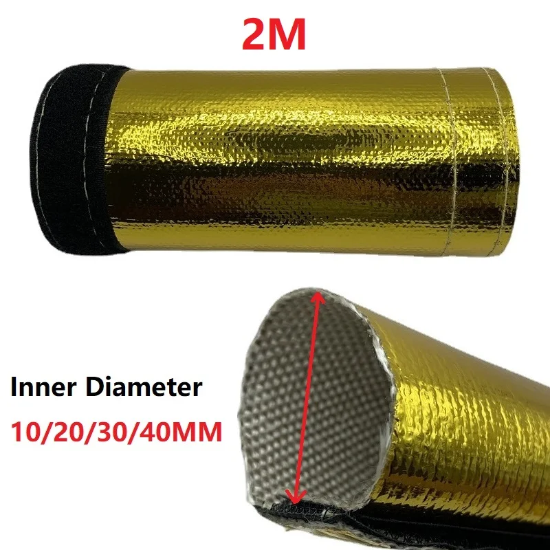 Gold 2M Inner Diameter 10/20/30/40MM Metallic Heat Shield Thermal Fire Sleeve Insulated Wire Hose Wrap Loom Tube Protect Cover