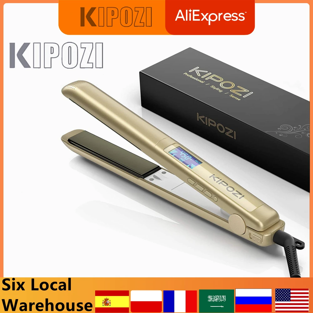 Kipozi Professional Hair Straightener Titanium Plate Flat Iron With Lcd